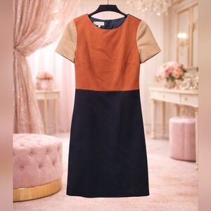 Hobbs 6 Wool Colorblock Mini Dress in Orange and Black